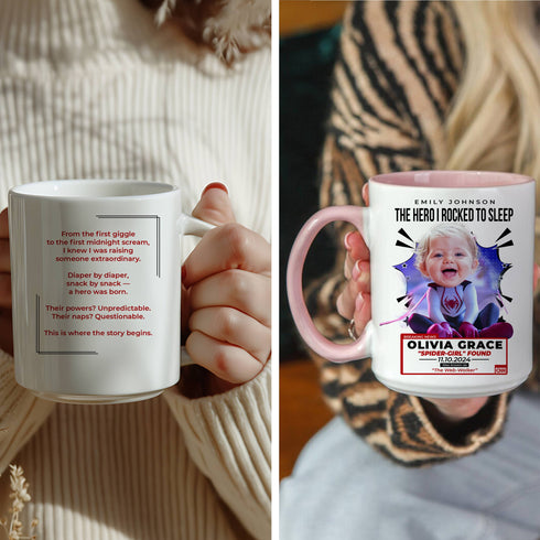 Custom Spider-Girl Baby Mug – “The Web-Walker” Design with Name, Photo & Quote – Personalized Gift for Moms